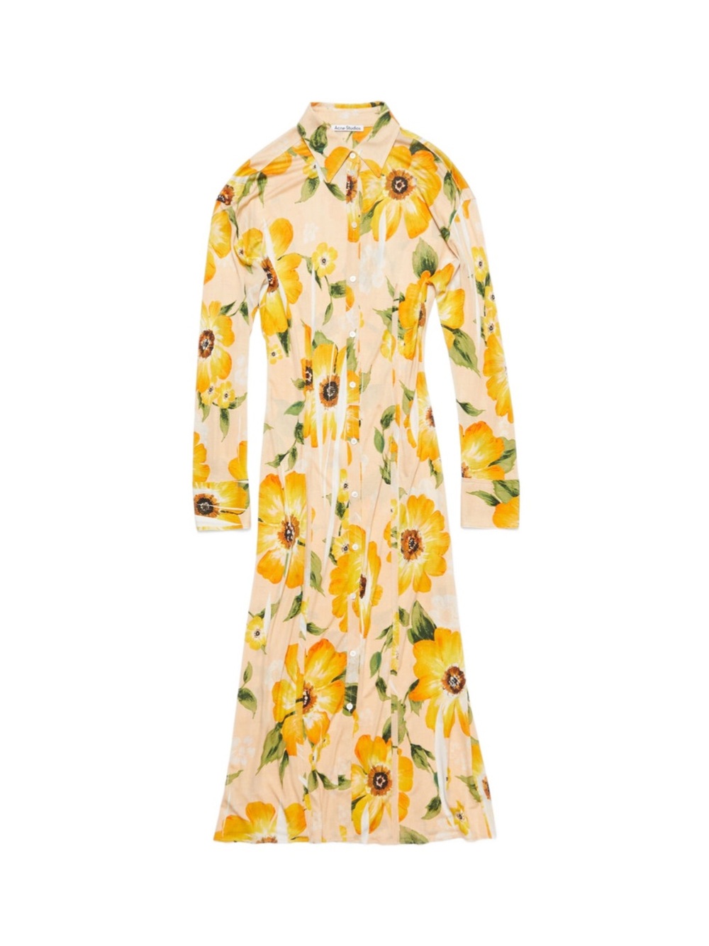 NWT Acne Yellow Sunflower-Print Long-Sleeve Button-Front Dress